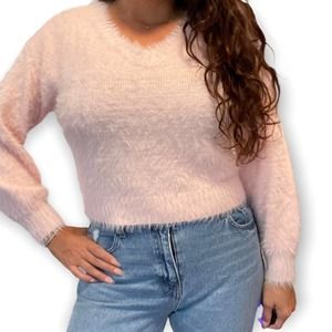 Baby Pink Fuzzy Semi Crop Sweater